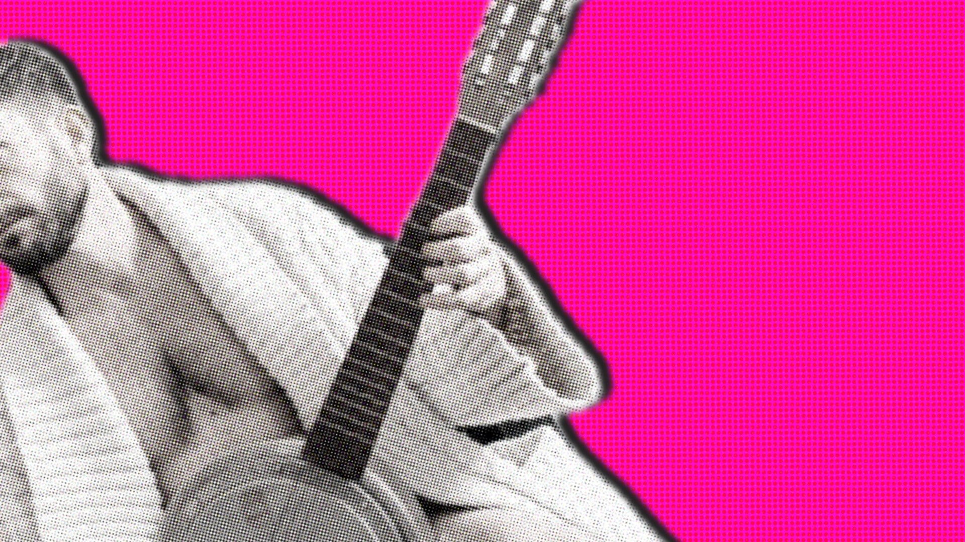 Fröhlicher Musiker mit Gitarre beim Pink Hill Bubble Brunch Event in Eibiswald.